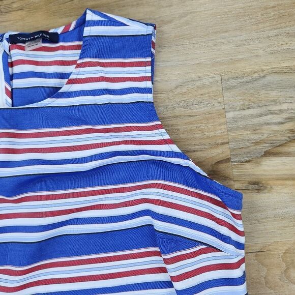 🍑Tommy Hilfiger Blue Striped Sleeveless Peplum Top Medium - Picture 4 of 9